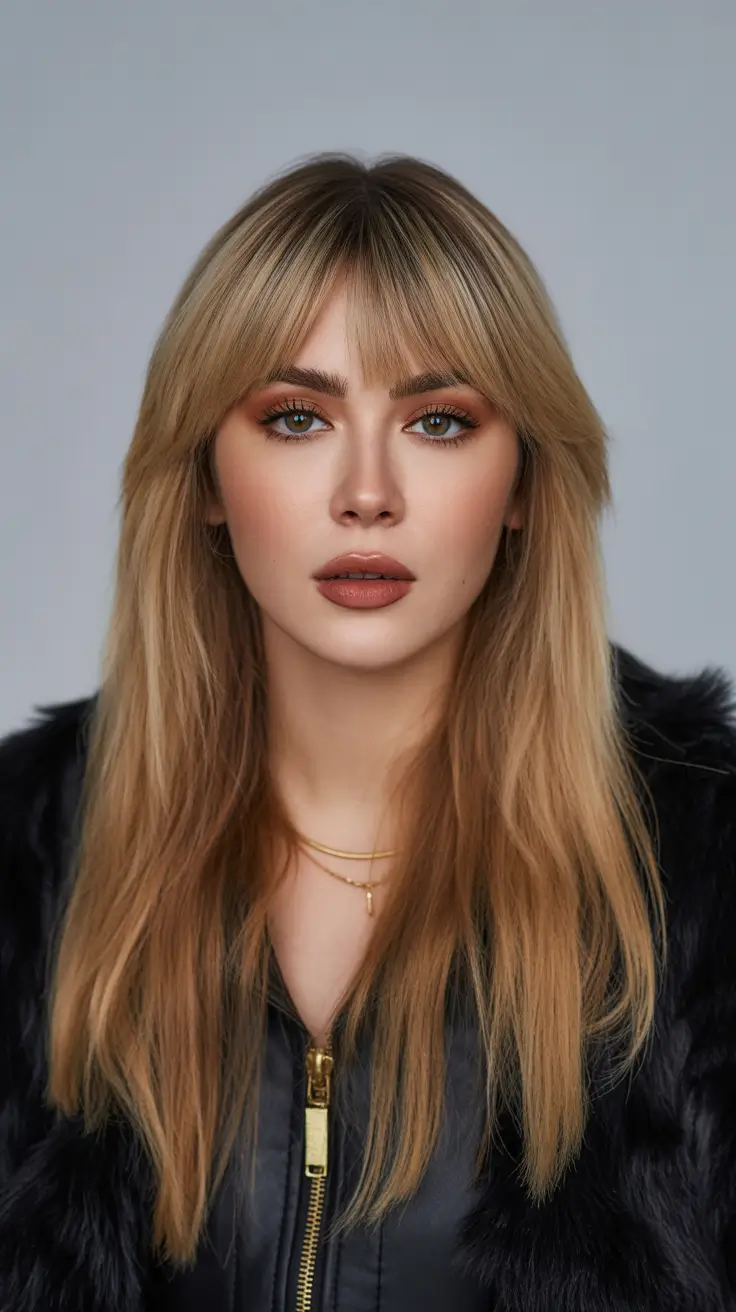 fall and winter haircuts 2025 Blunt Layers with Curtain Bangs and Sleek Length