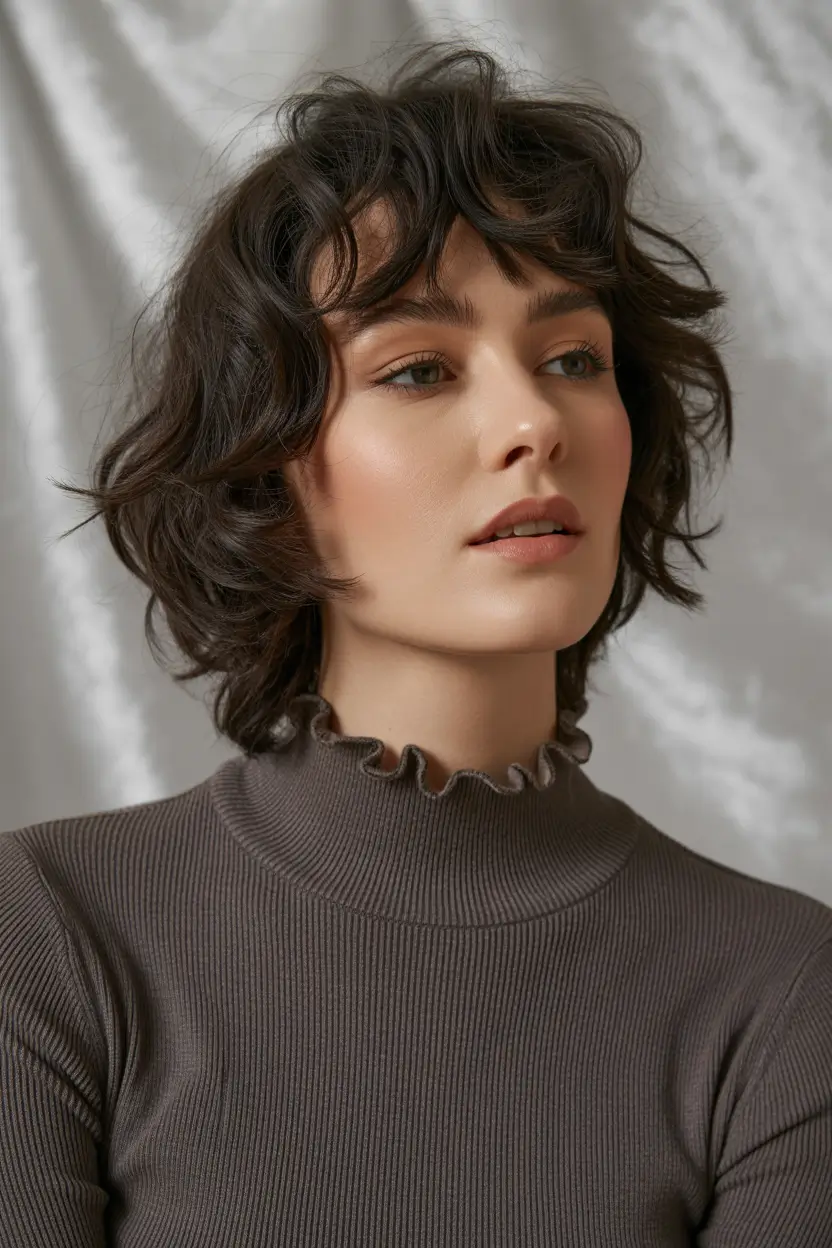 fall and winter haircuts 2025 Short Curly Shag With Artistic Texture