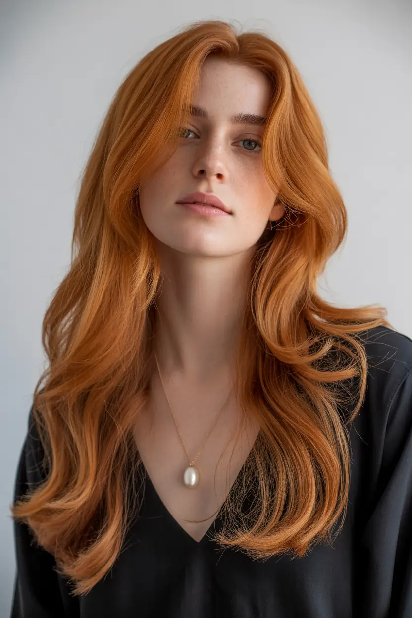 fall and winter haircuts 2025 Soft Cinnamon Copper With Floating Layers