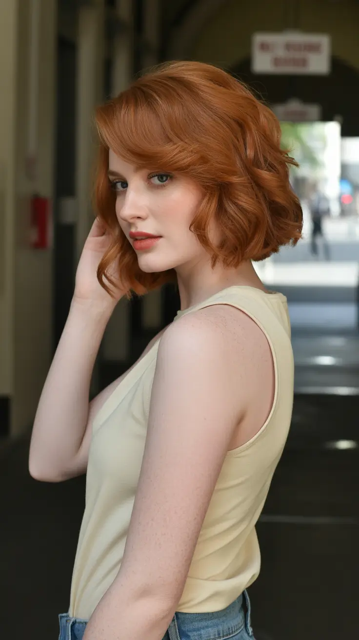 fall and winter haircuts 2025 Retro Curls with a Ginger Glow