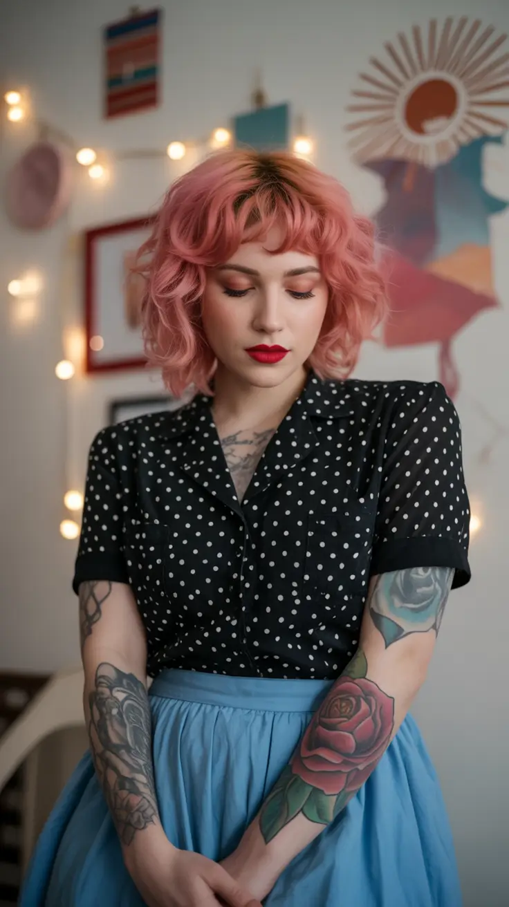 fall and winter haircuts 2025 Vintage Shag with Bubble Bangs