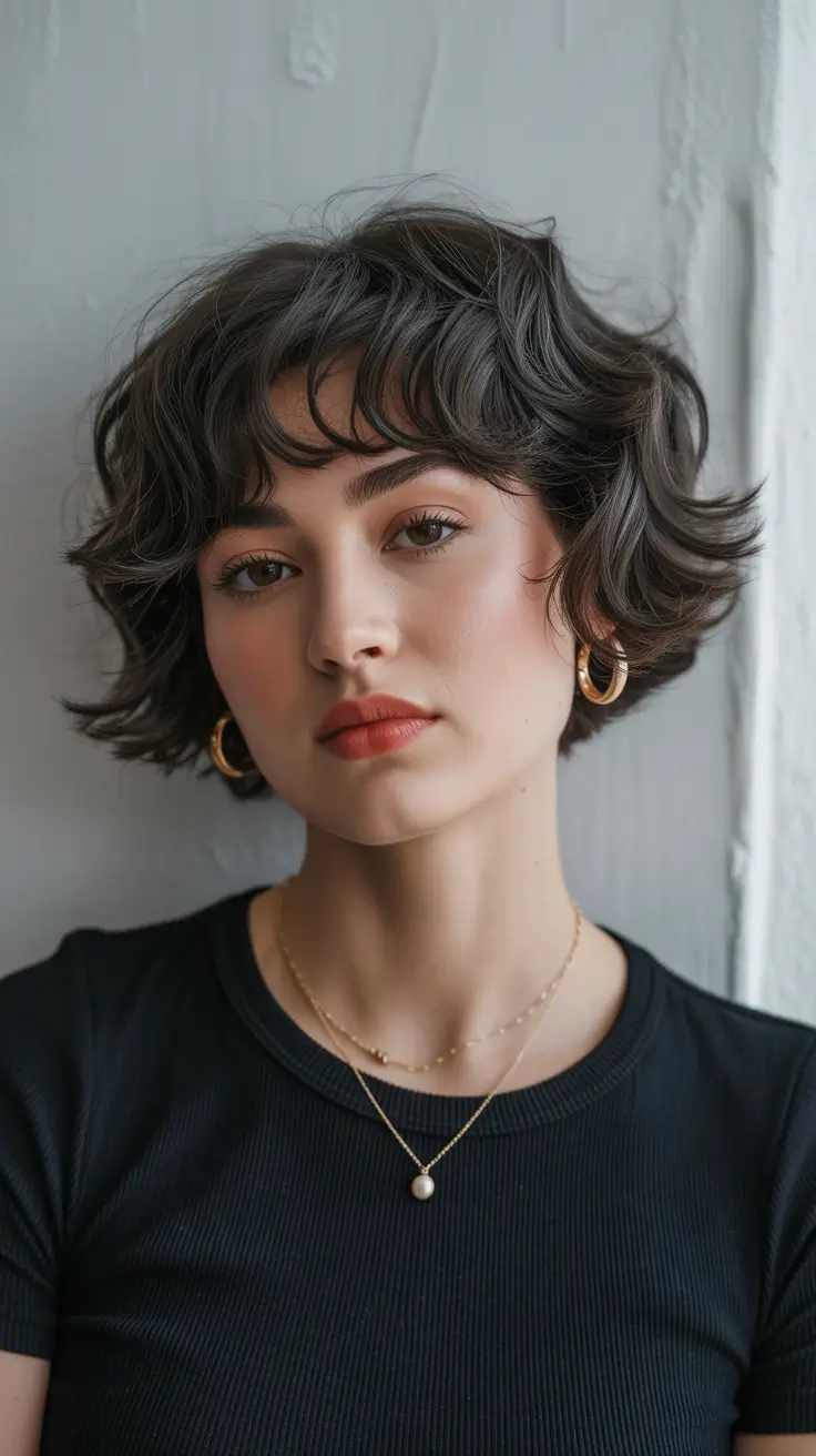 fall and winter haircuts 2025 Wavy Parisian Bob with Airy Bangs