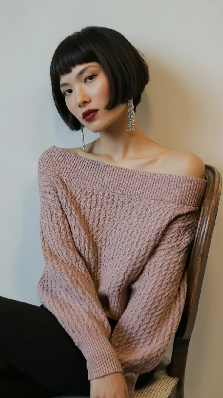 fall and winter haircuts 2025 Architectural Bob with Graphic Bangs