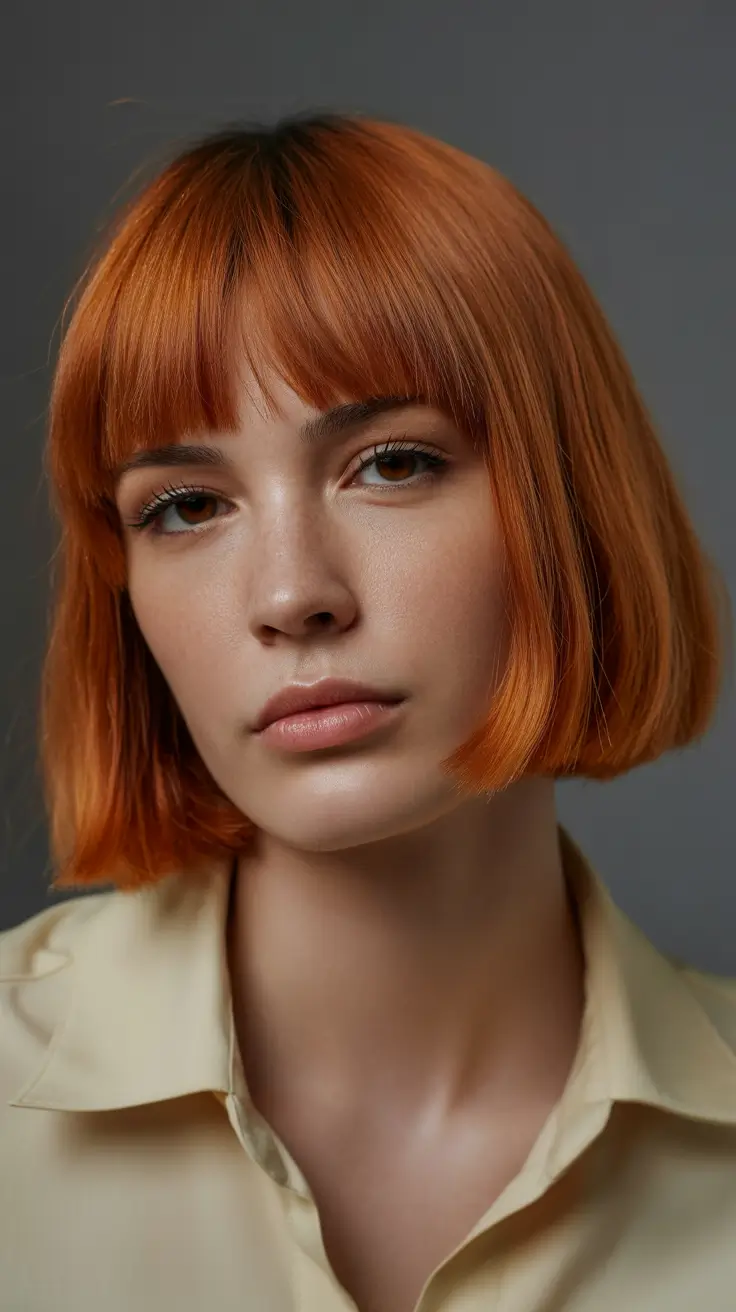 fall and winter haircuts 2025 Warm Tangerine Blunt Bob