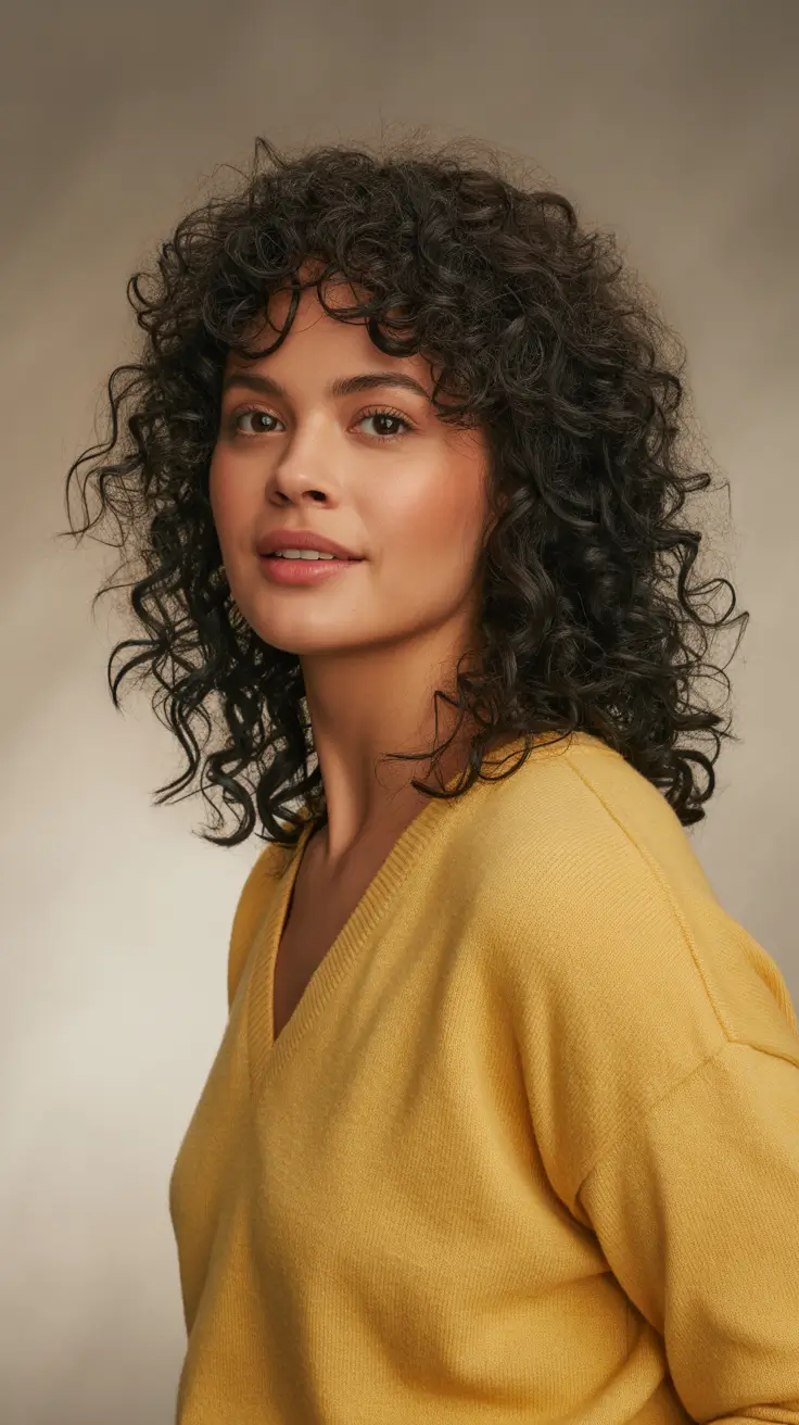 winter haircuts and colors 2025-2026 Curly Shag With Wispy Fringe