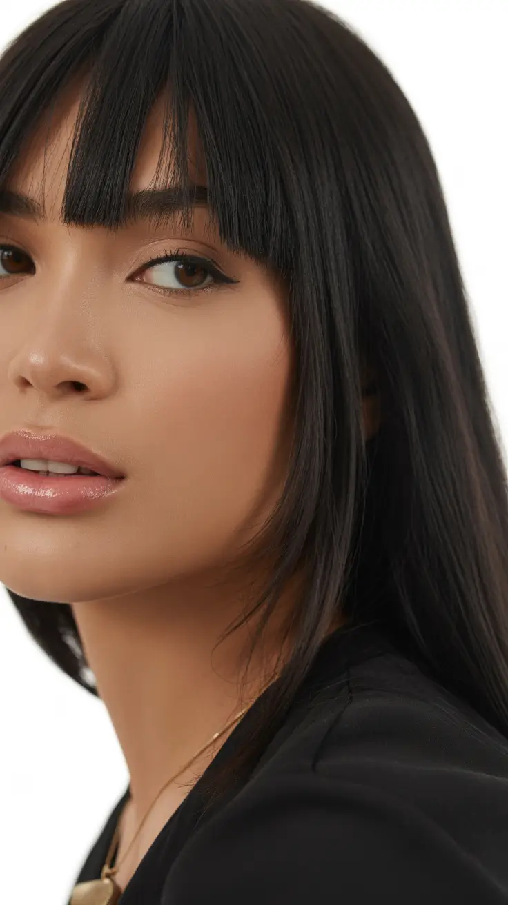 winter haircuts and colors 2025-2026 Layered Medium Cut With Blunt Bangs