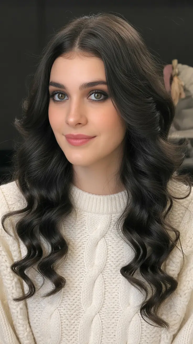 winter haircuts and colors 2025-2026 Glossy Dark Waves