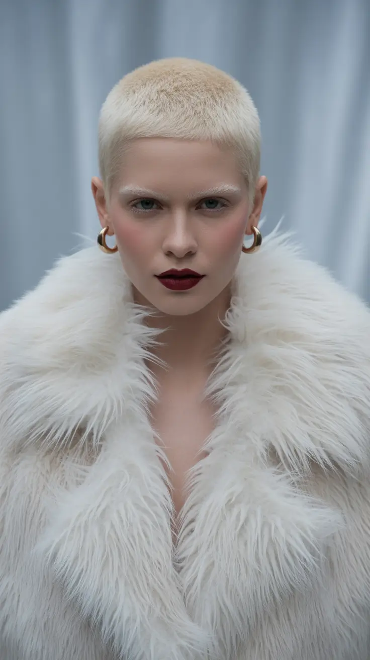 winter haircuts and colors 2025-2026 Platinum Buzz Cut