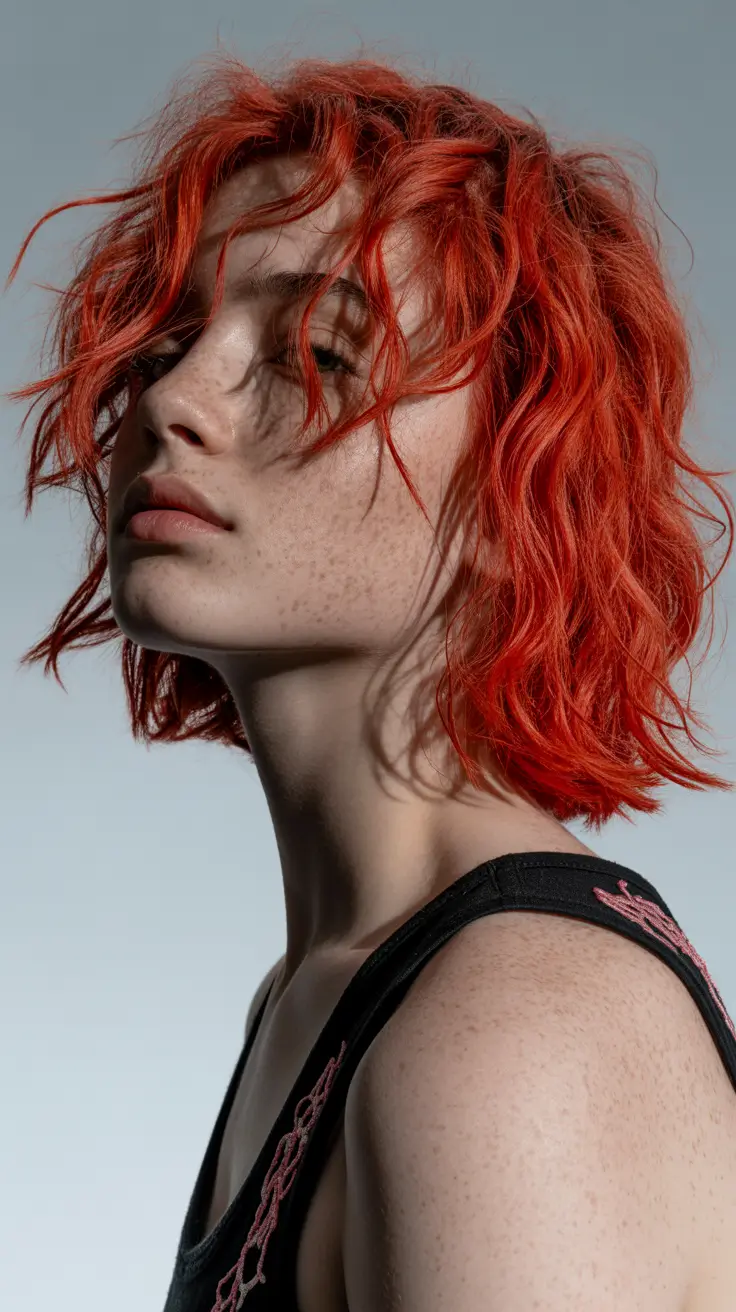 winter haircuts and colors 2025-2026 Fiery Textured Bob