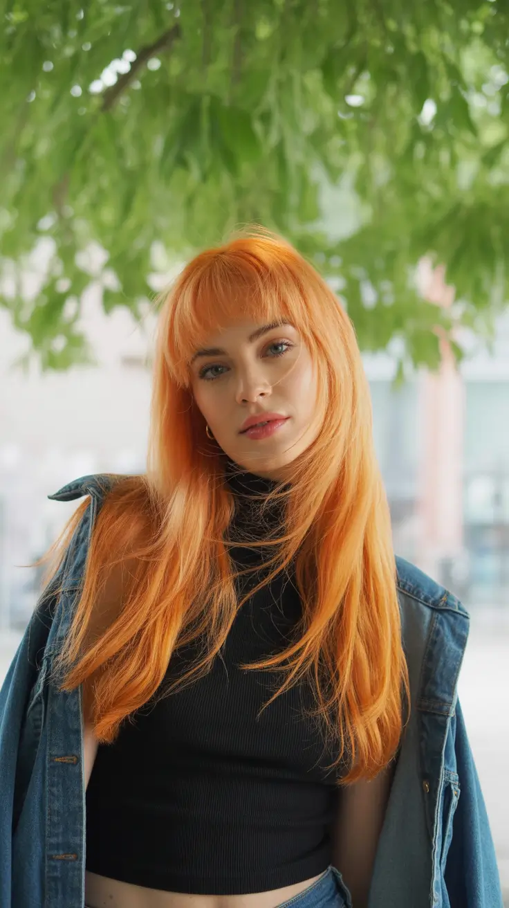 winter haircuts and colors 2025-2026 Long Copper Layers With Bangs