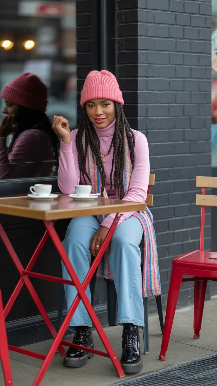 winter outfits blackgirl 2025-2026 Café Girl in Cotton Candy Tones