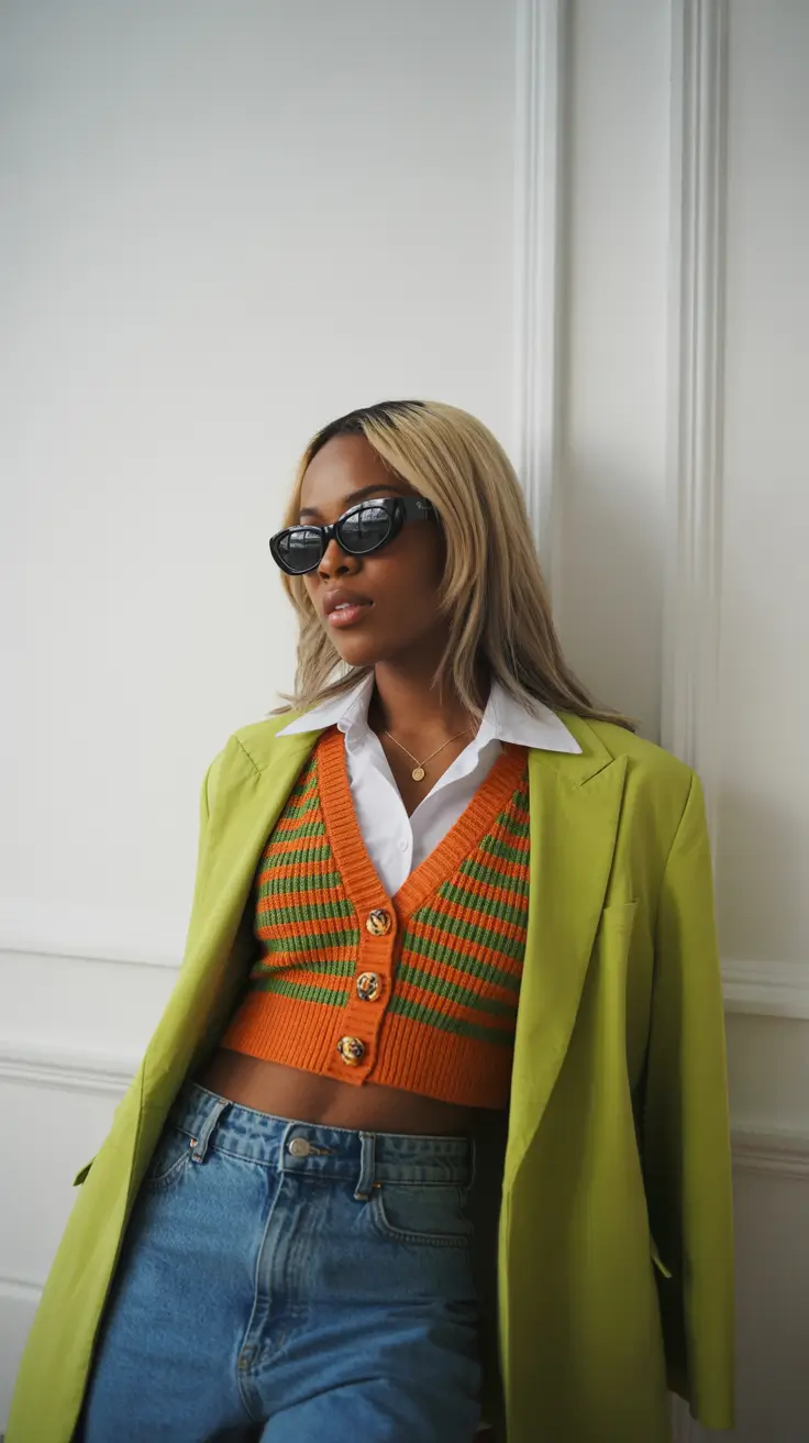 winter outfits blackgirl 2025-2026 Color Pop Layered with Citrus Blazer
