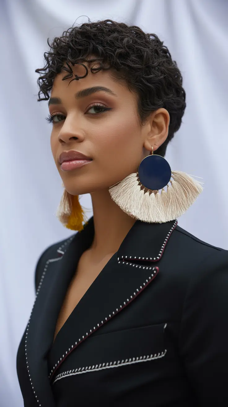 winter pixie haircuts 2025-2026 Defined Curly Pixie with Glossy Finish