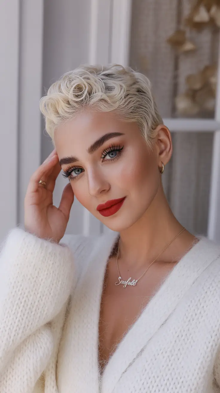 winter pixie haircuts 2025-2026 Retro-Inspired Platinum Curly Pixie