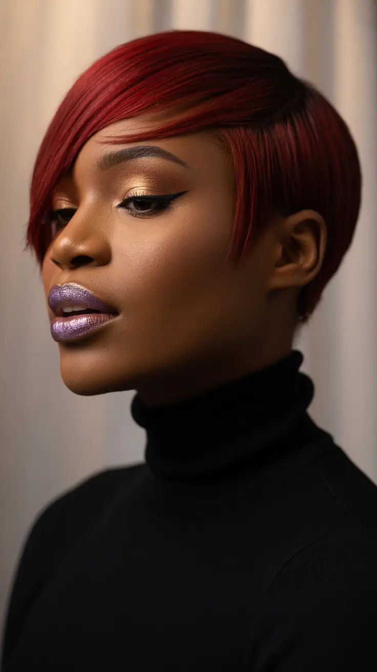 winter pixie haircuts 2025-2026 Crimson Sleek Pixie