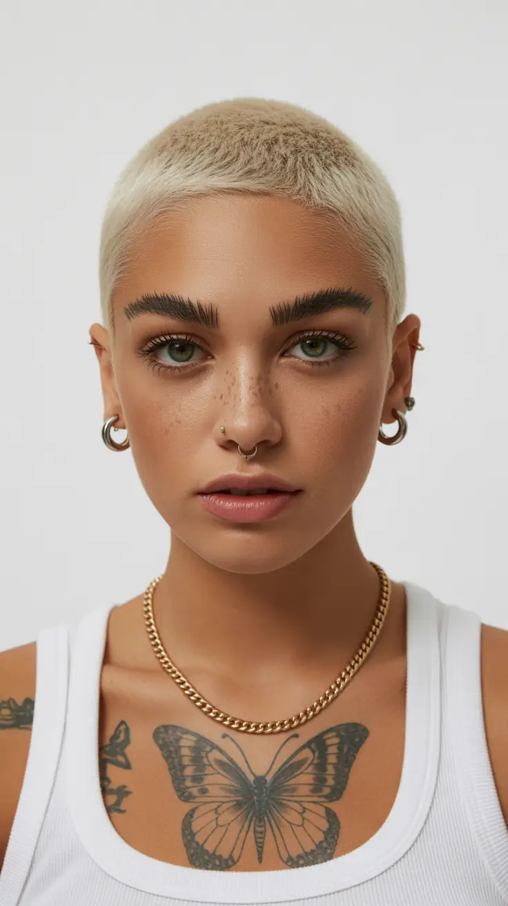 winter pixie haircuts 2025-2026 Ultra-Short Blonde Buzz Pixie