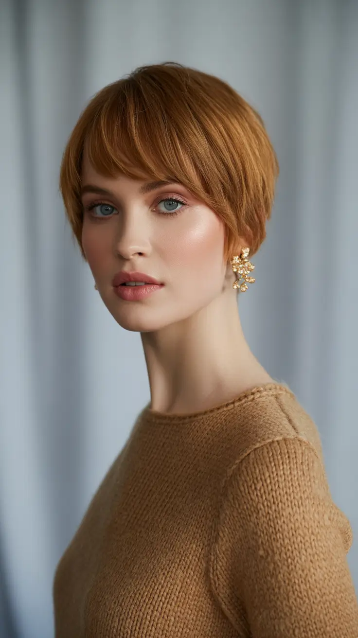 winter pixie haircuts 2025-2026 Warm Red Pixie with Soft Layers