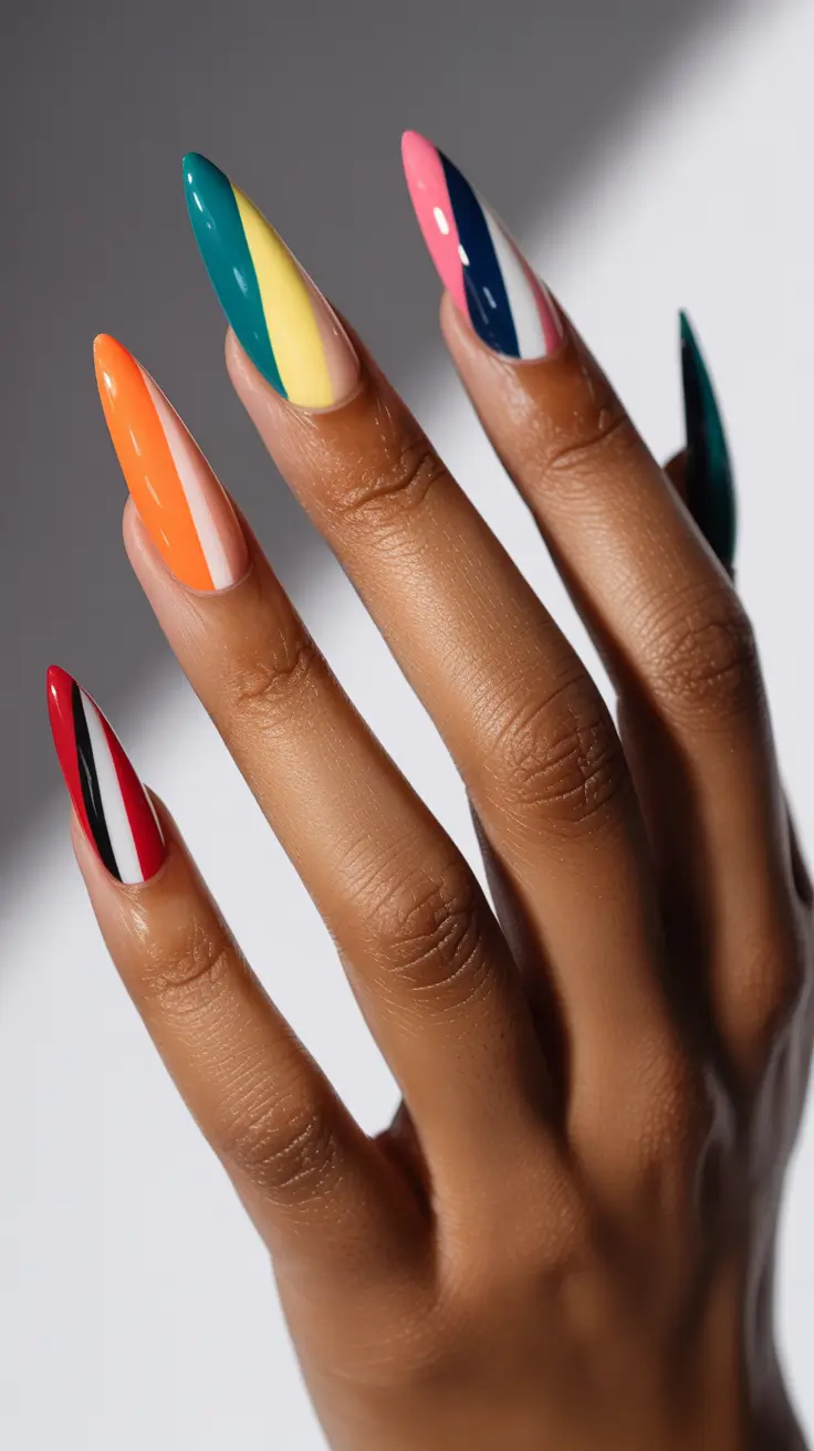 Color Block Nail Ideas for Fall 2025 Striped Elegance with a Twist