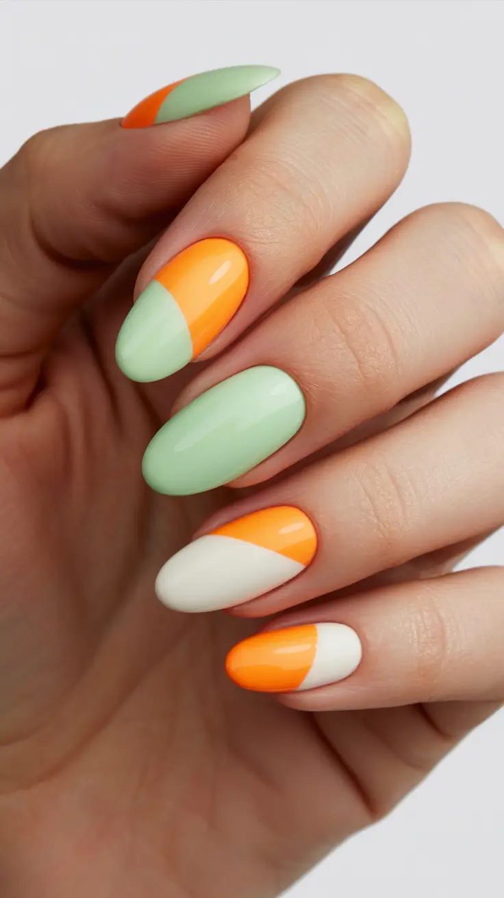 Color Block Nail Ideas for Fall 2025 Fresh Citrus Contrast