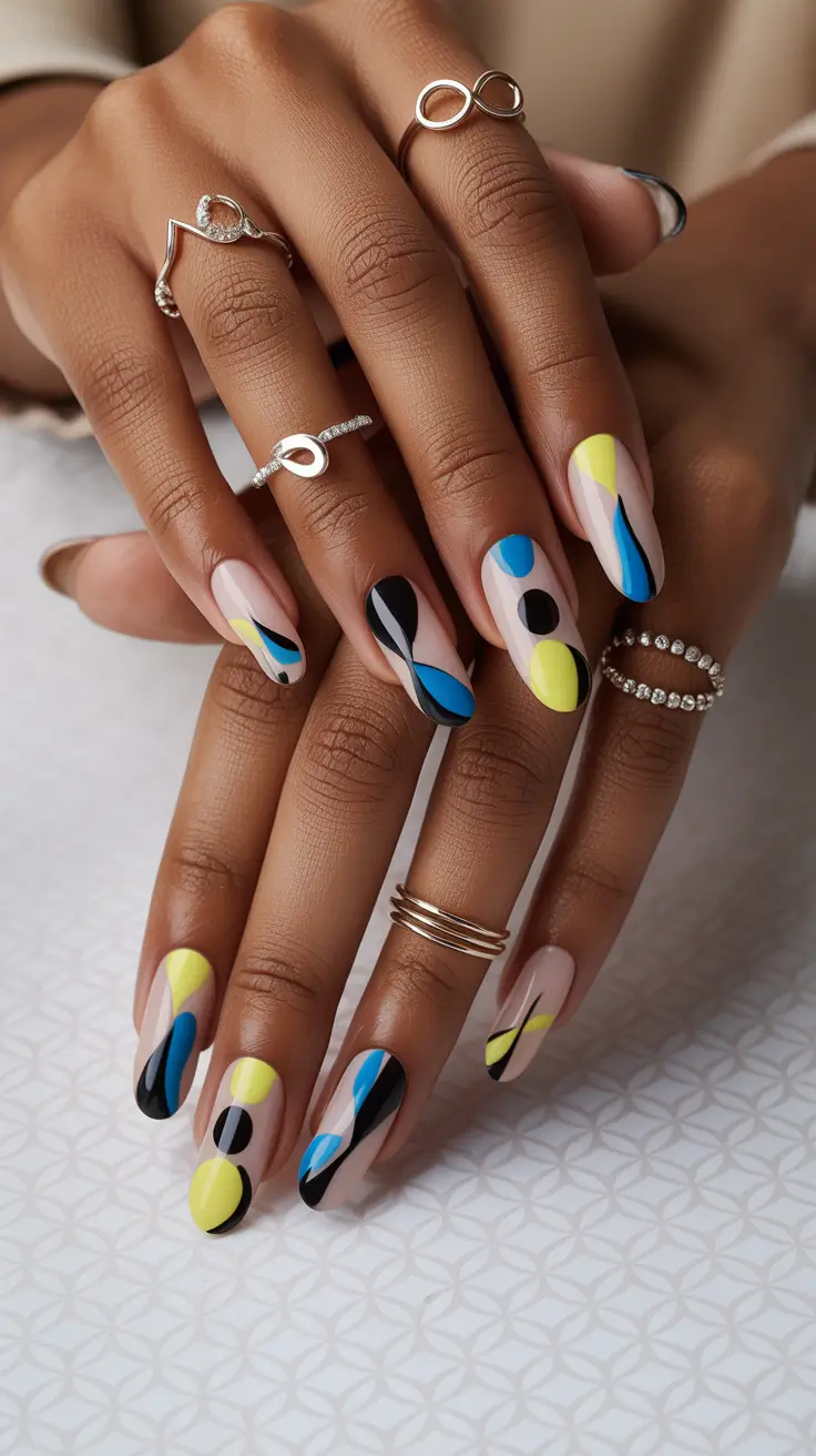 Color Block Nail Ideas for Fall 2025 Abstract Drops and Curves