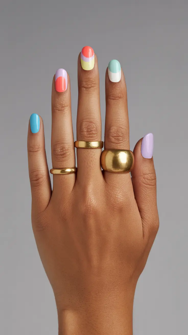 Color Block Nail Ideas for Fall 2025 Playful Pastel Color Blocks