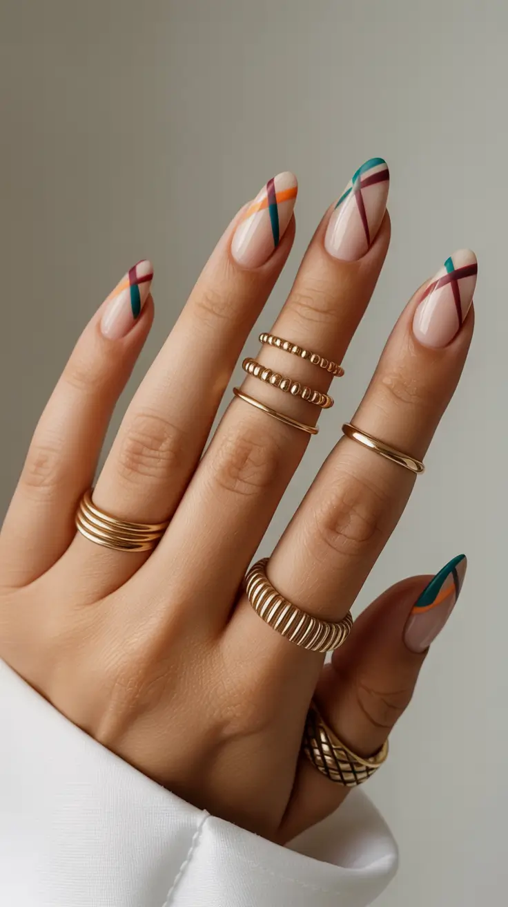 Color Block Nail Ideas for Fall 2025 Chic Diagonal Stripes