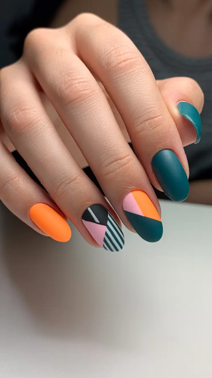 Color Block Nail Ideas for Fall 2025 Matte Bold Contrast