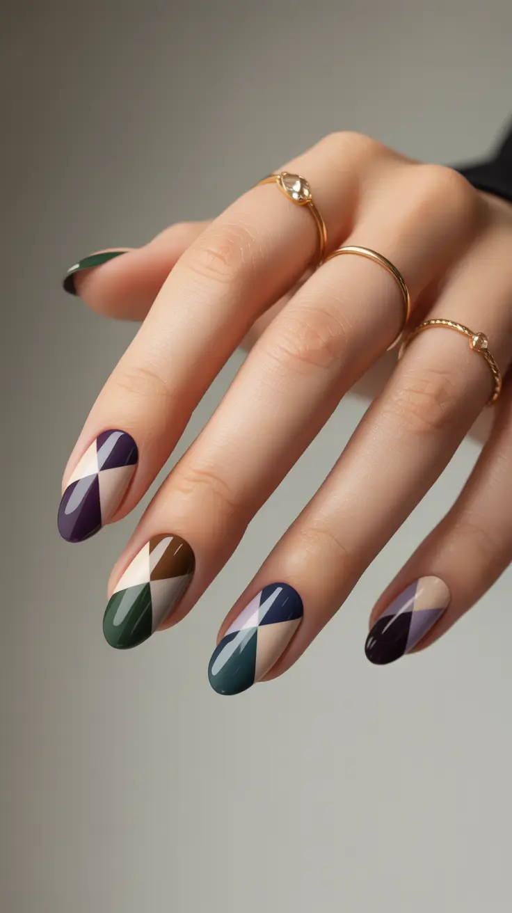 Color Block Nail Ideas for Fall 2025 Geometric Chic in Autumn Tones