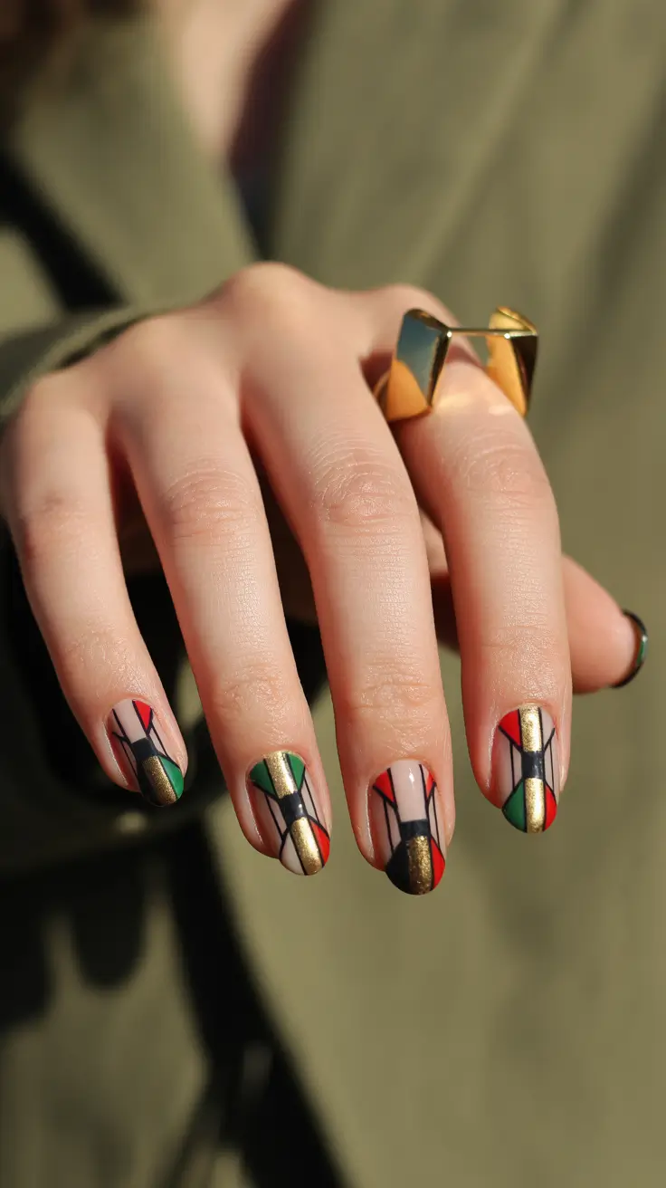 Color Block Nail Ideas for Fall 2025 Metallic Mosaic for Autumn Nights