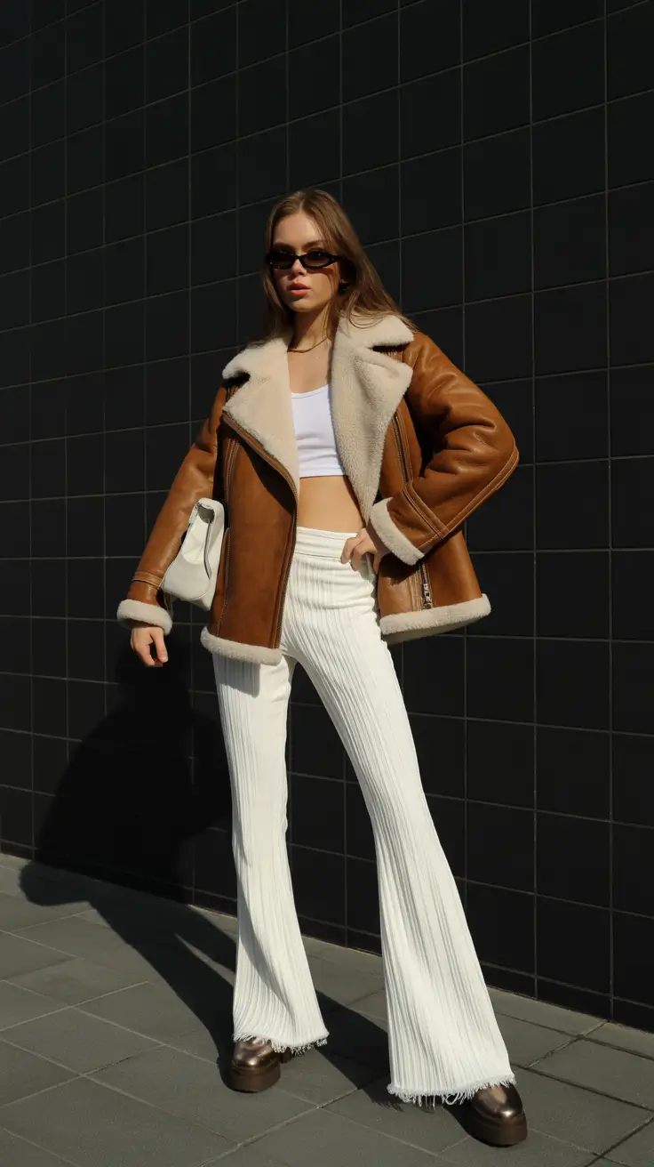 casual winter outfits 2025-2026 Shearling Meets Retro Vibes