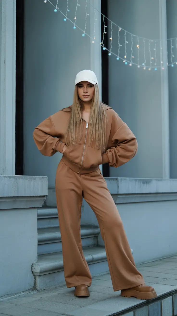 casual winter outfits 2025-2026 Caramel Tracksuit Chic