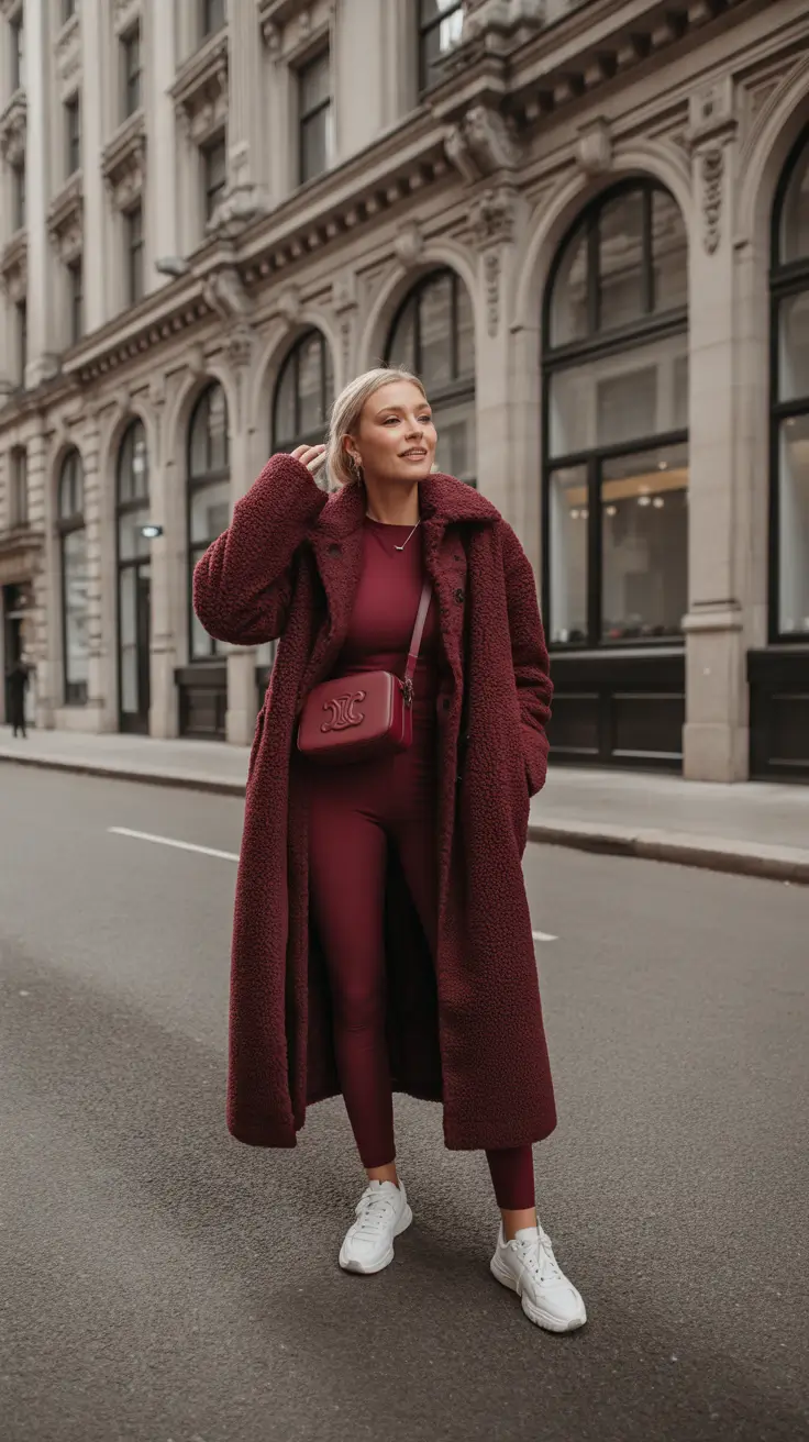 casual winter outfits 2025-2026 Wine-Drenched Monochrome: Off-Duty but On-Point