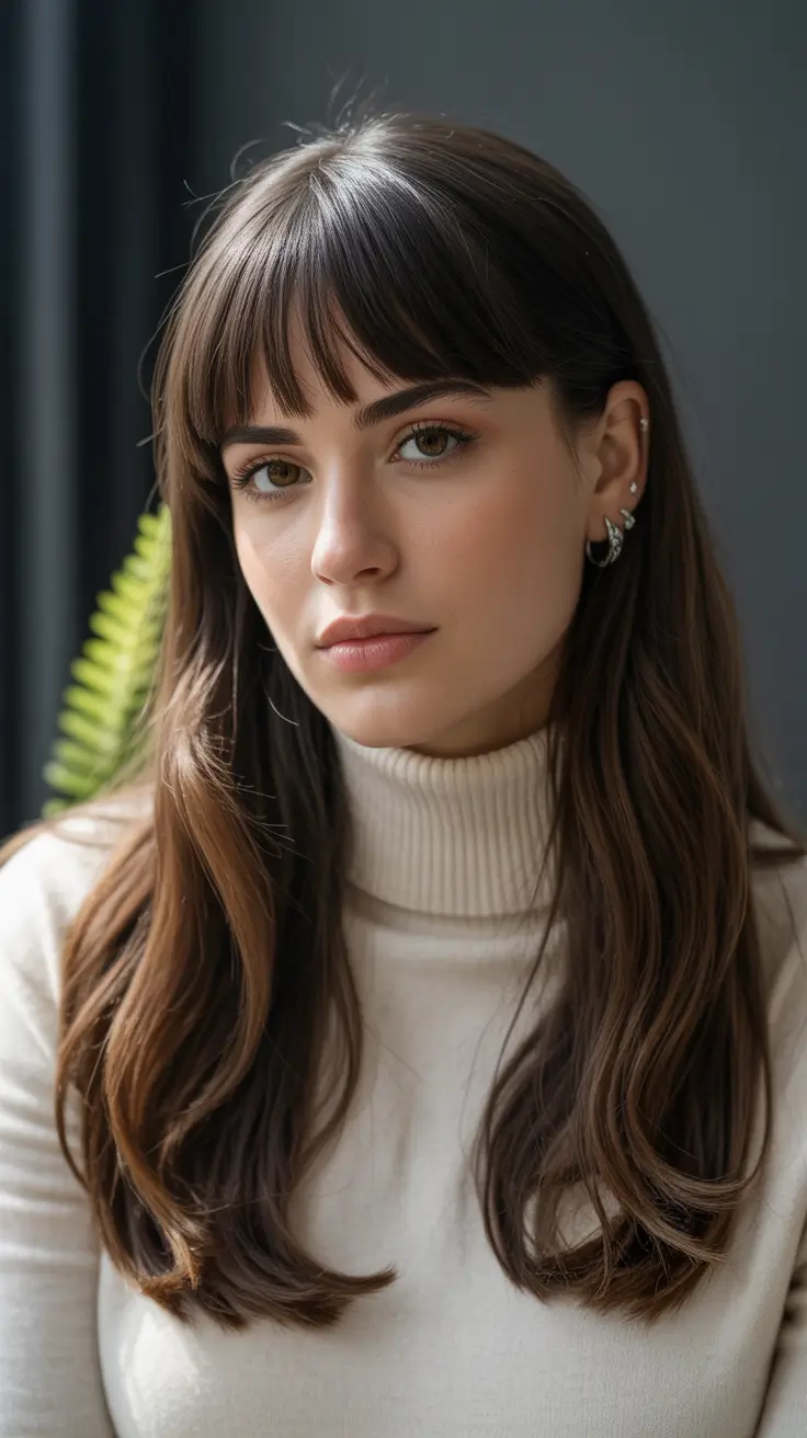 cute winter haircuts 2025-2026 Straight Hair with Classic Bangs