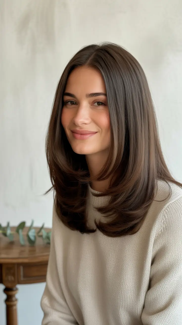 cute winter haircuts 2025-2026 Polished Medium Hair with Brown Shine