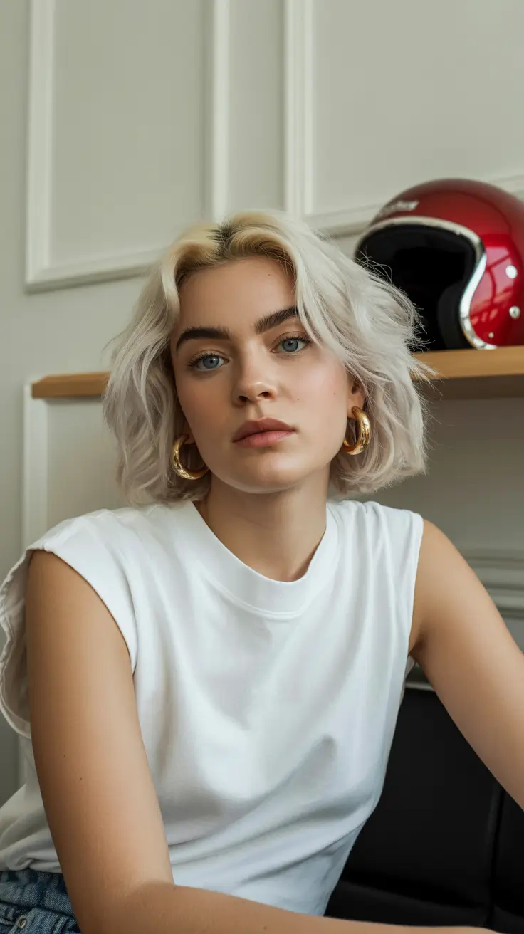 cute winter haircuts 2025-2026 Playful Short Blonde Bob with Texture