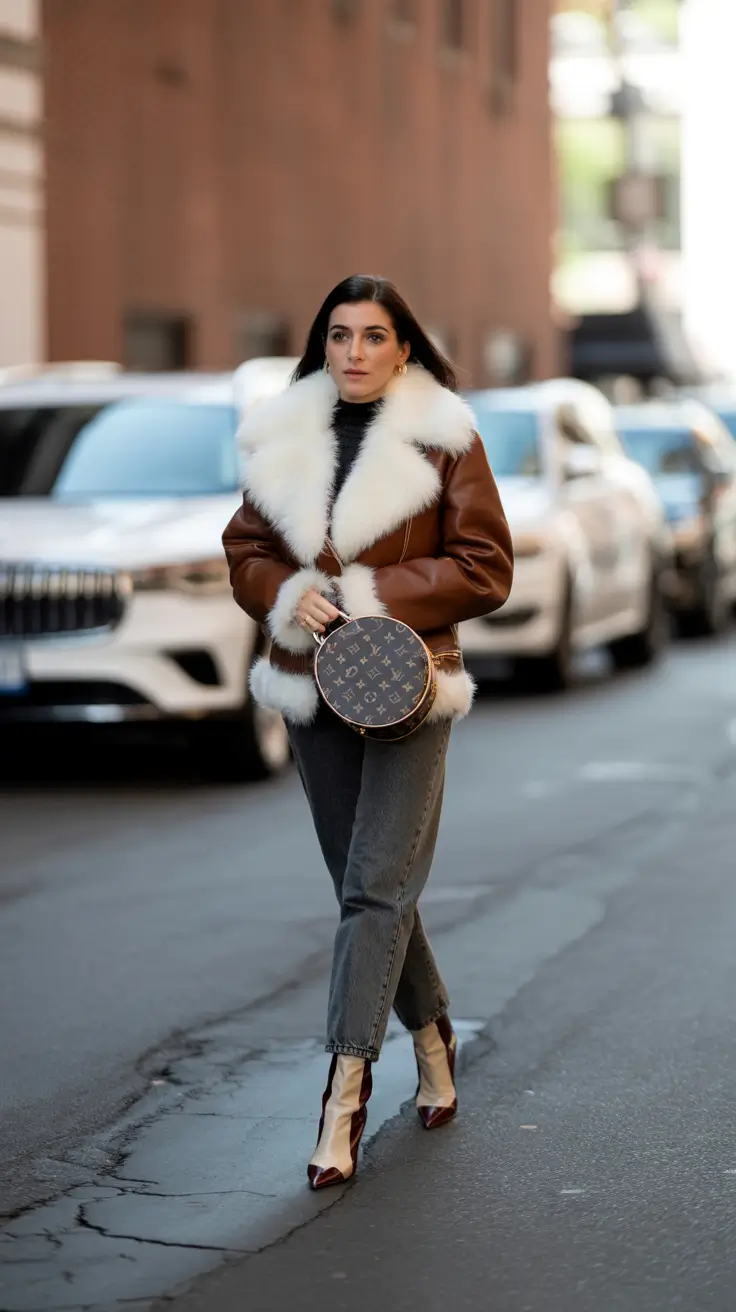 cute winter outfits 2025-2026 Shearling Chic With Vintage Vibes