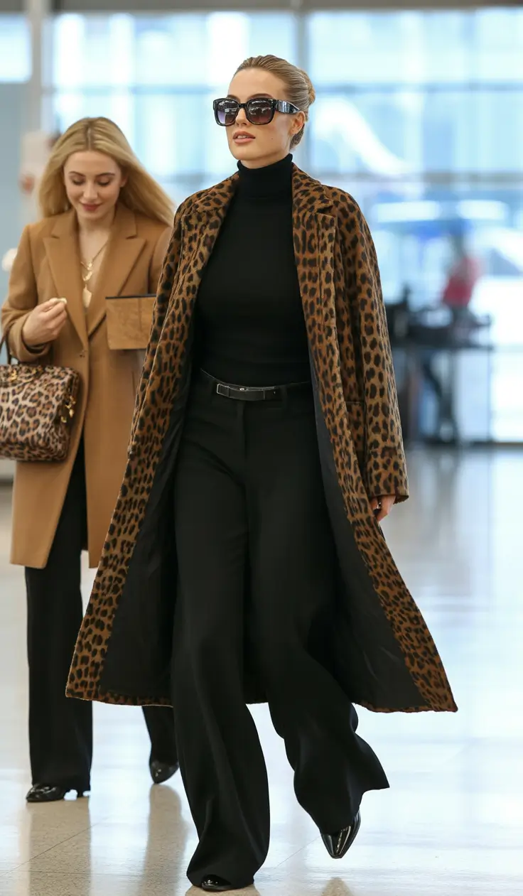cute winter outfits 2025-2026 Leopard Print Power Coat
