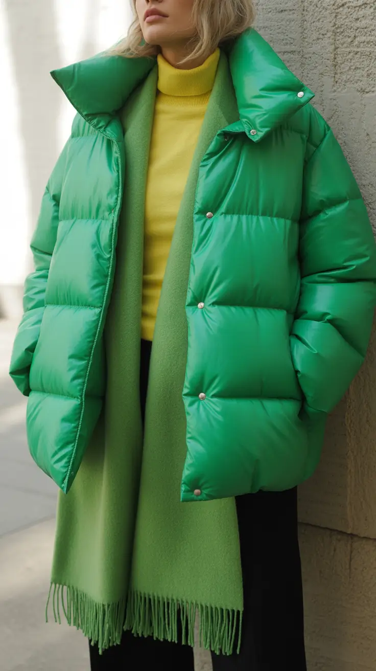 cute winter outfits 2025-2026 Bright Green for a Bold Winter Mood