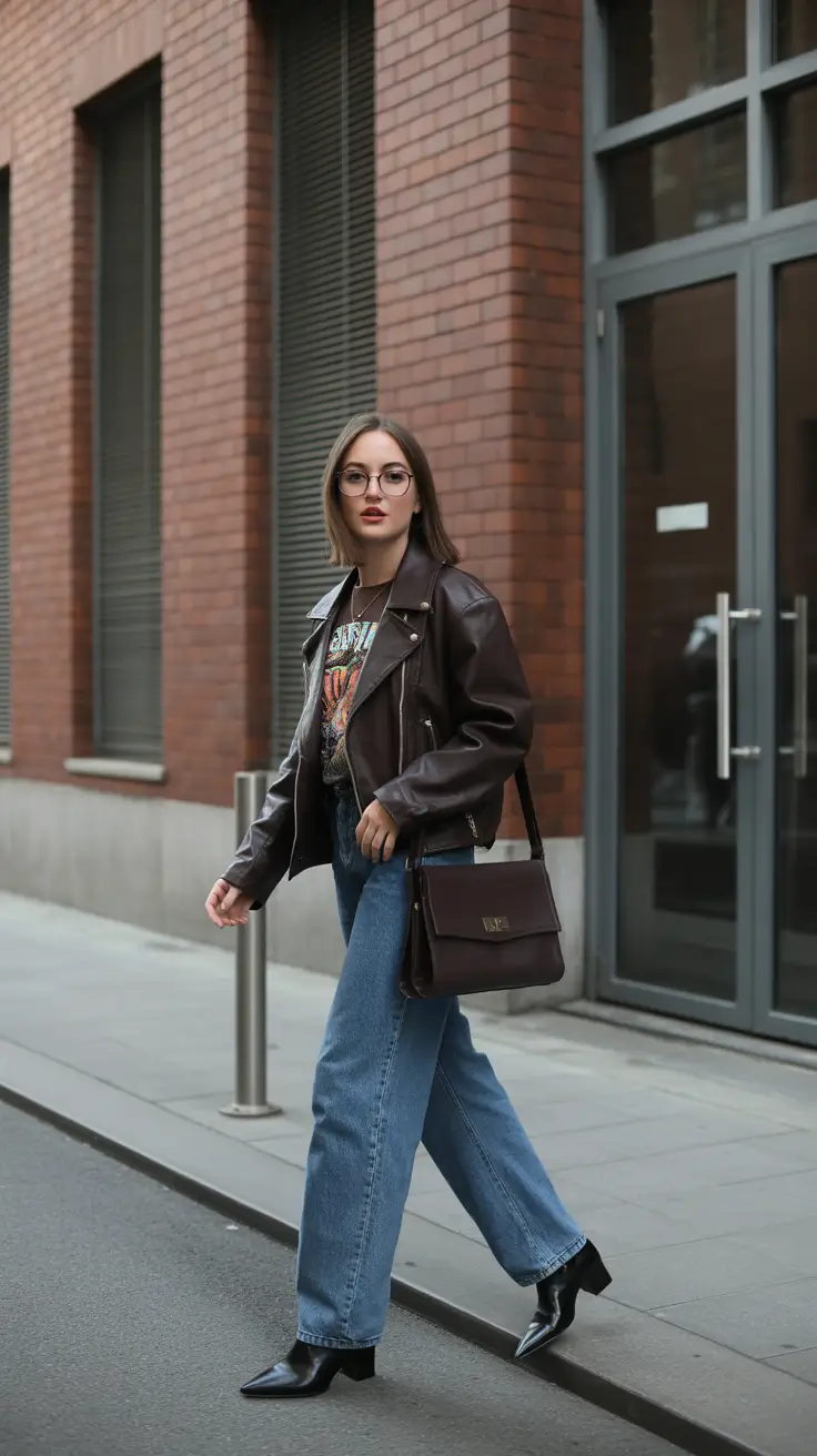 cute winter outfits 2025-2026 Leather Jacket Edge