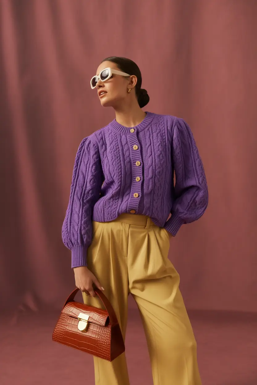 early winter outfits 2025 Polished Violet and Mustard Power Play