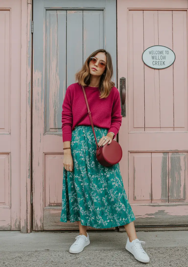 early winter outfits 2025 Effortless Florals and Fuchsia Warmth