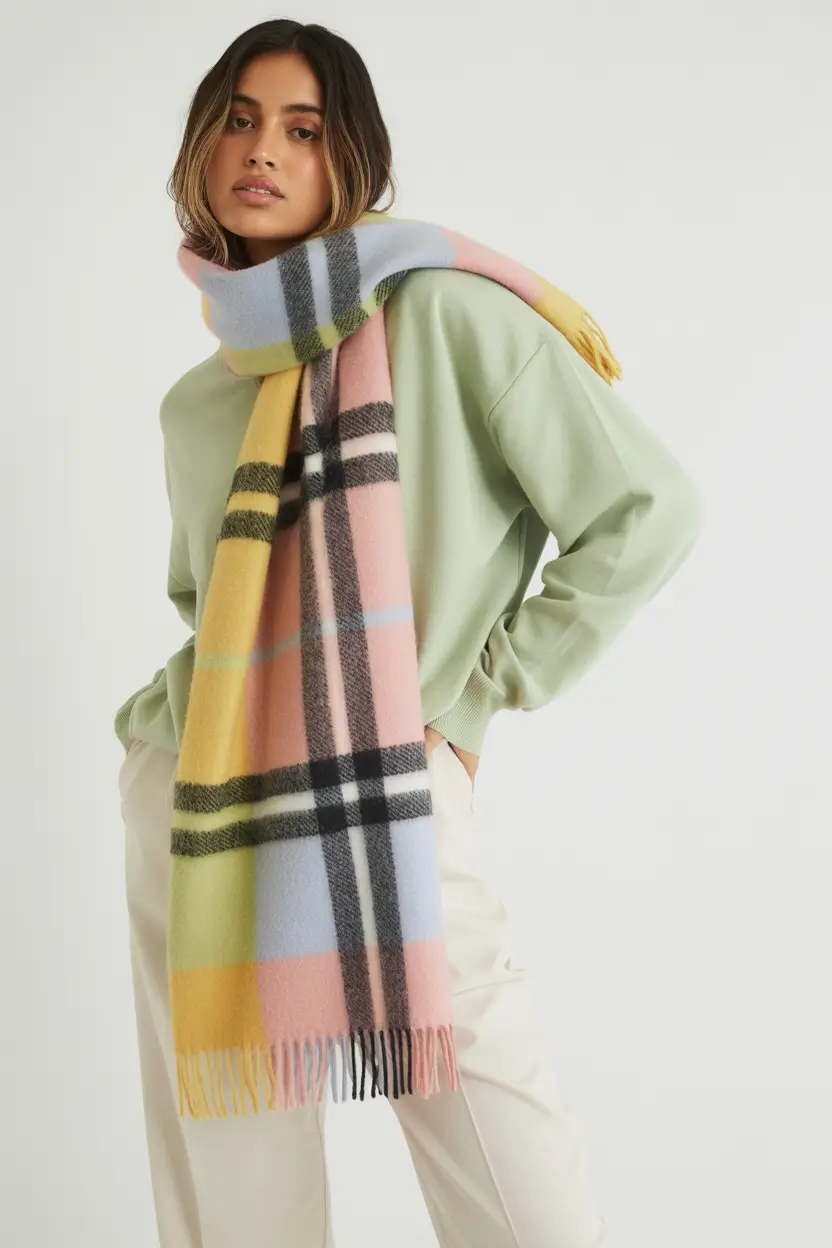 early winter outfits 2025 Pastel Checks Meet Cozy Layers