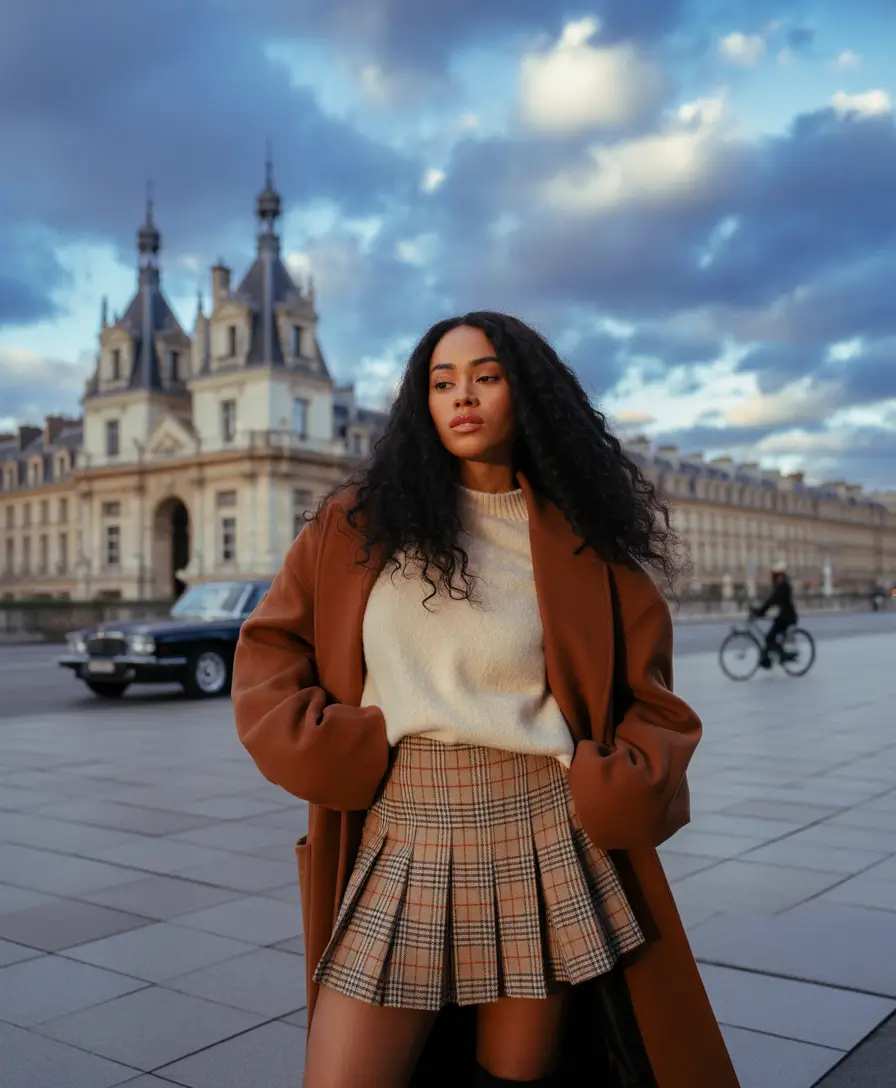early winter outfits 2025 Modern Plaid with Parisian Flair