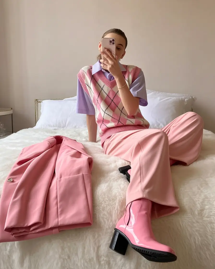 early winter outfits 2025 Monochrome Pink with Personality