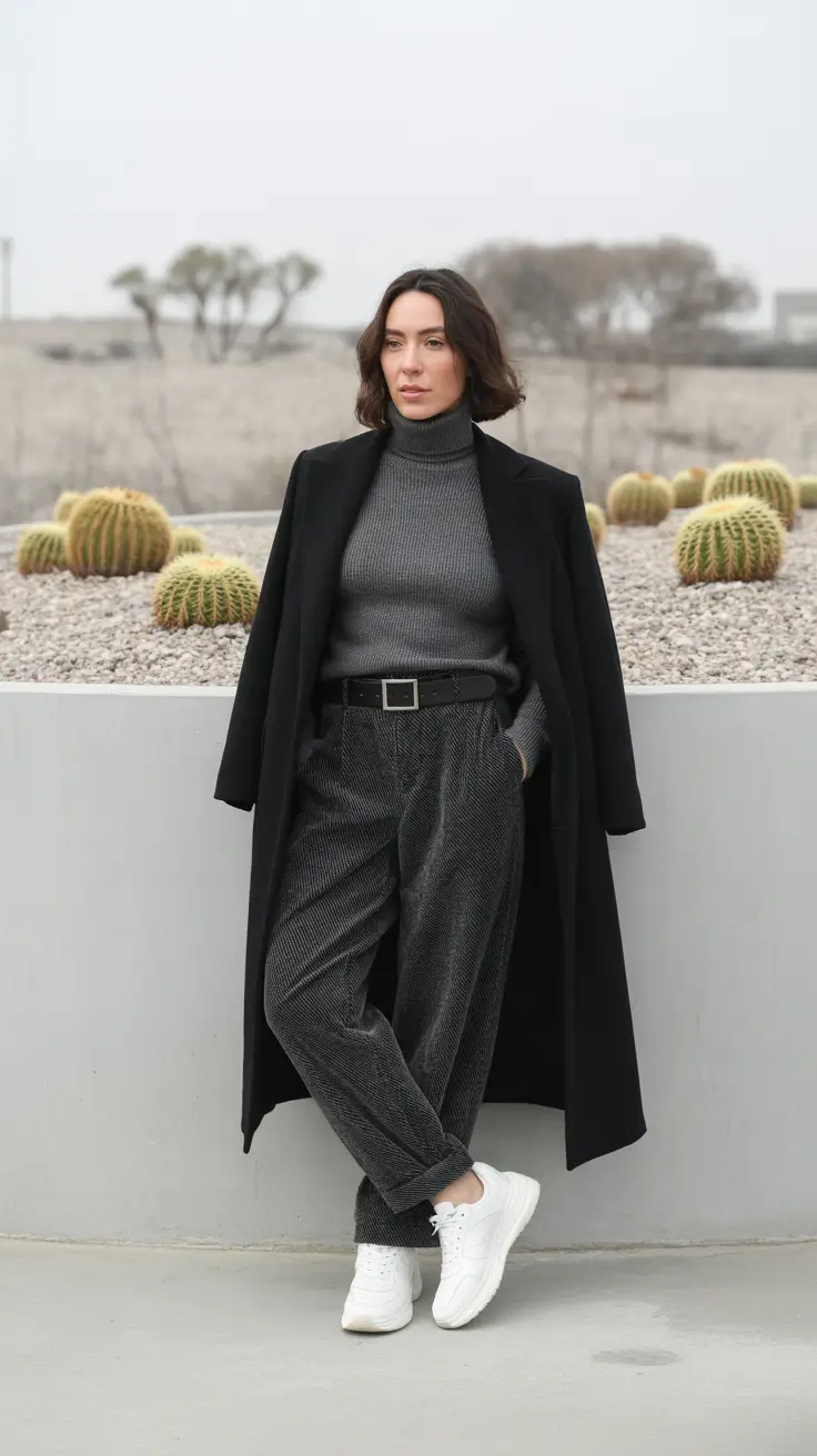 classy winter outfits 2025-2026 Sporty Elegance in Black and Grey