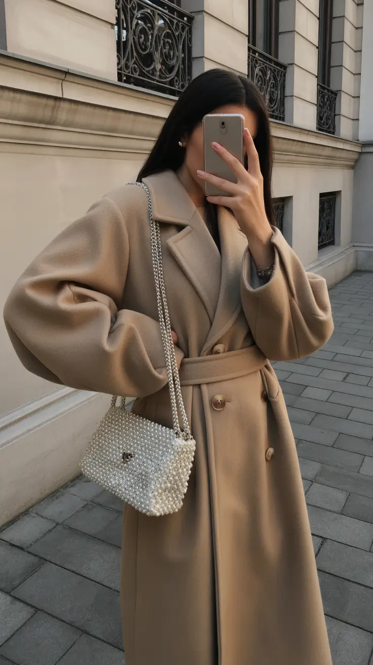 classy winter outfits 2025-2026 Camel Perfection with Pearl Details