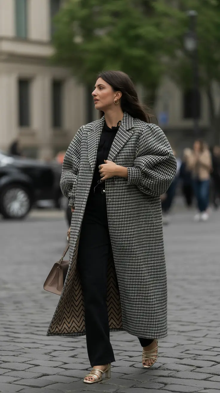 Elegant classy outfit for winter 2025-2026 Oversized Houndstooth Power