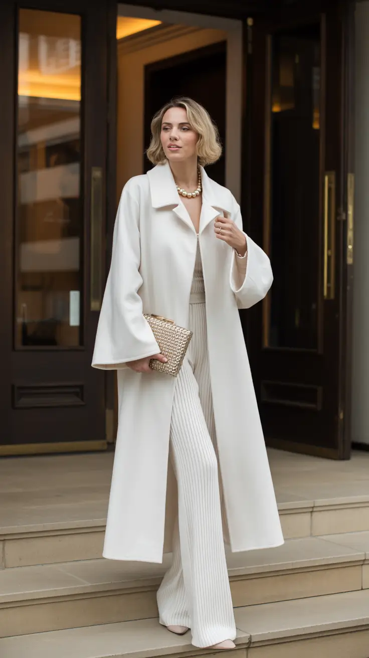 Elegant classy outfit for winter 2025-2026 Minimalist Winter White