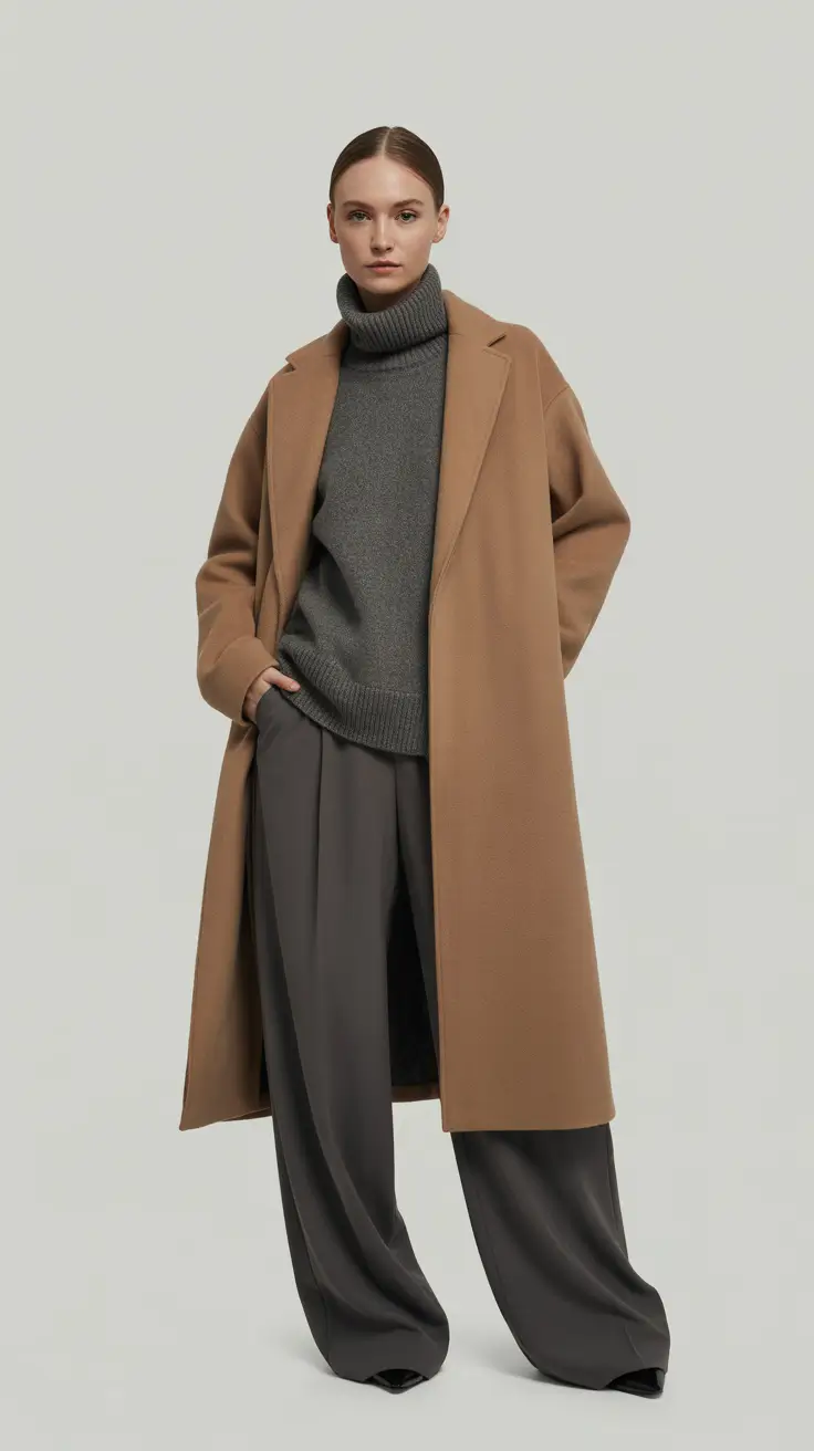 Elegant classy outfit for winter 2025-2026 Camel and Charcoal Refinement