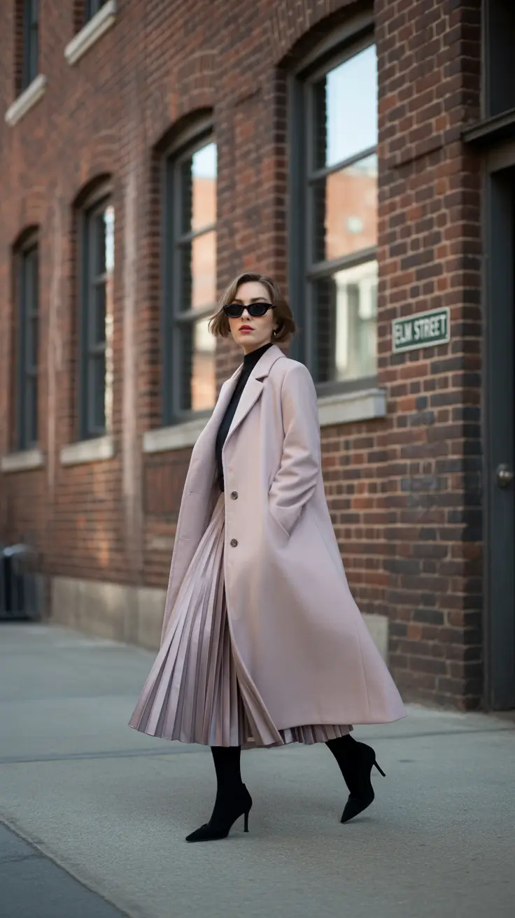 Elegant classy outfit for winter 2025-2026 Blush Elegance in Motion